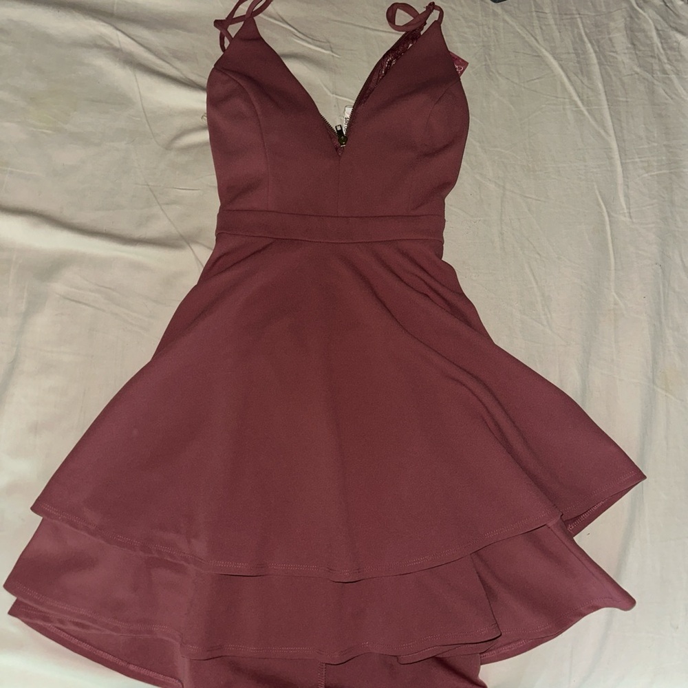 Emerald Sundae Red Tiered Ruffled High Low Dress